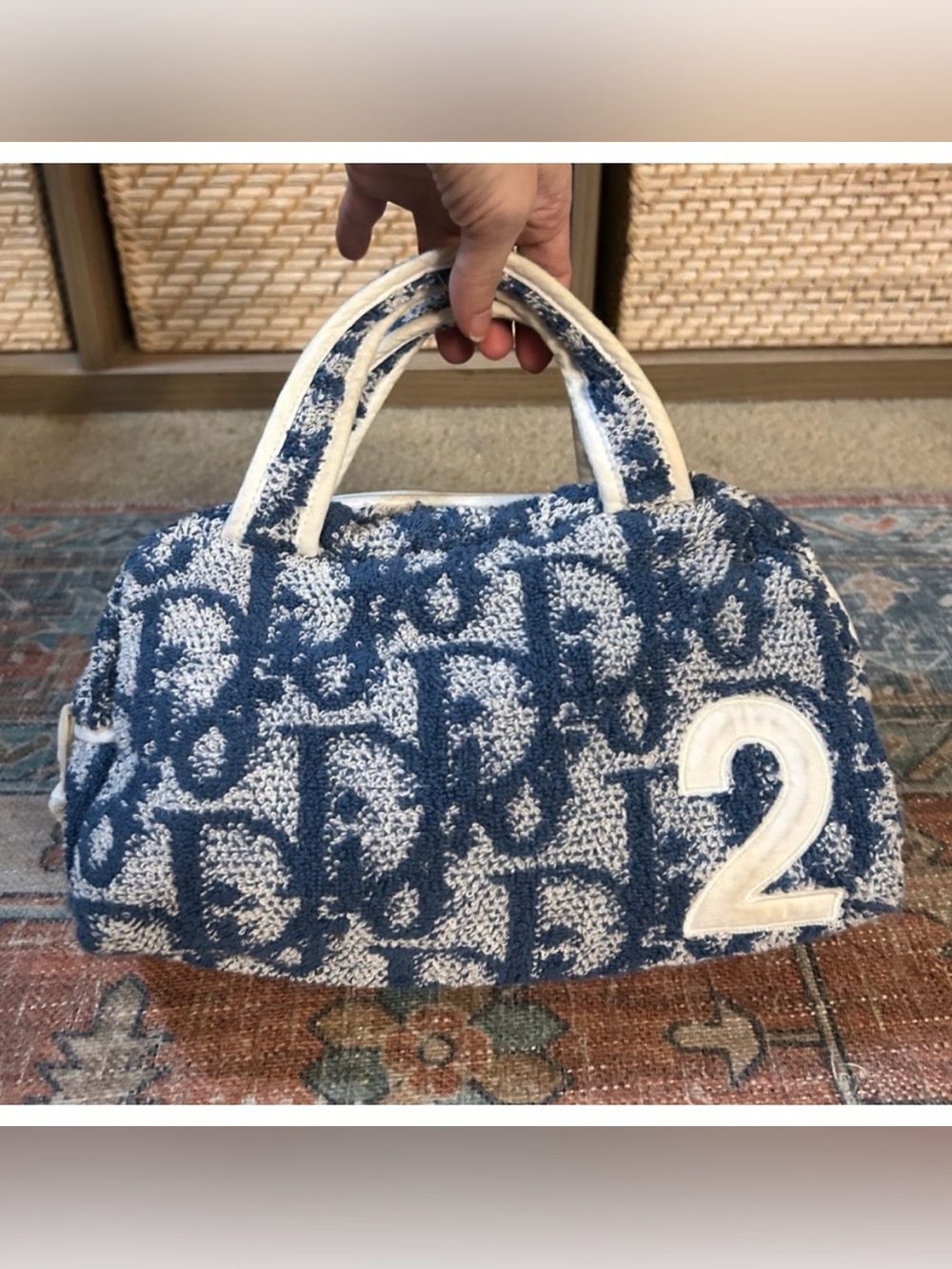 DIOR VTG Y2K Trotter No. 2 Bag Handbag Cotton Blue White Galliano Vintage Rare - Picture 2 of 14